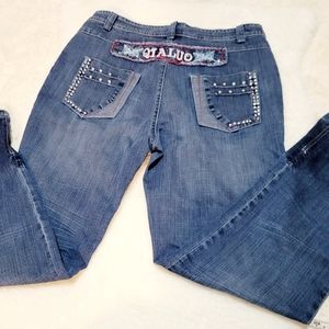 Y2K/Early 2000s Glam Bling Denim Jeans -QIALUO- Embellished Flared/Bootcut Sz 31